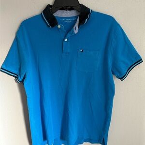 Men’s L Blue Tommy Hilfiger Preppy, Business Casual, Short Sleeve Pocket Polo